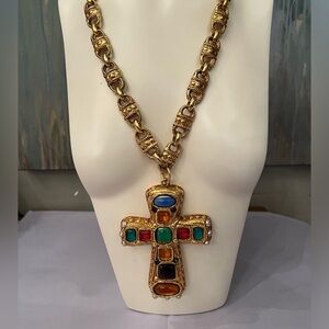 Kalinger Paris Vintage Resin Jeweled Cross Necklace